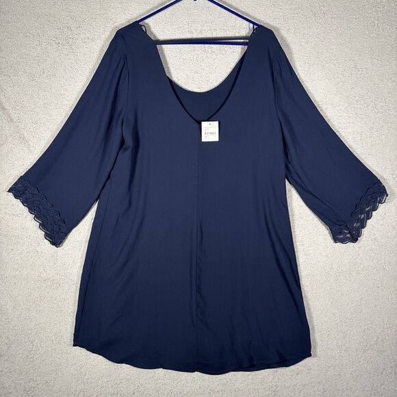NWT ASTR The Label Shift Dress Mini Womens Sz XL Navy Blue Embroidered Lace - Picture 8 of 13